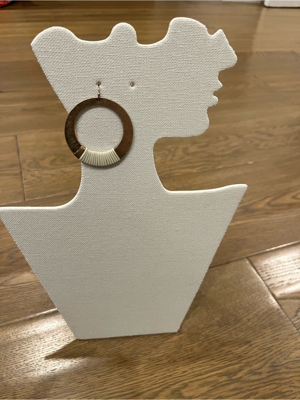Marlyn Schiff Cream Thread Wrapped Gold Hoop Disc Statement Earrings